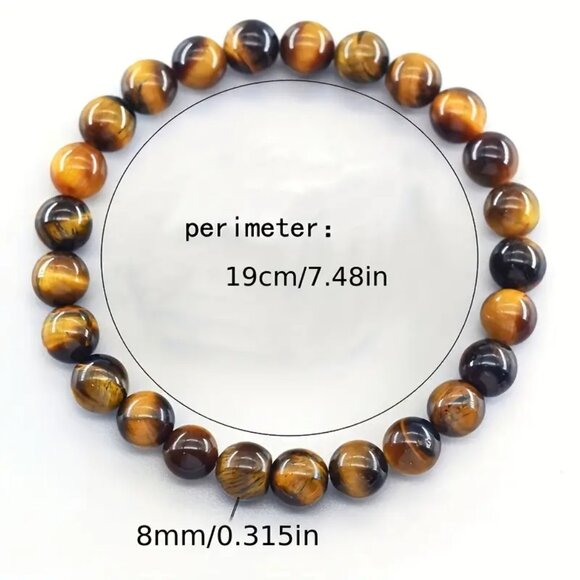 Yellow Tiger Eye Stone Bead Stretch Bracelet Natural Stone Yellow Brown New - Picture 6 of 9